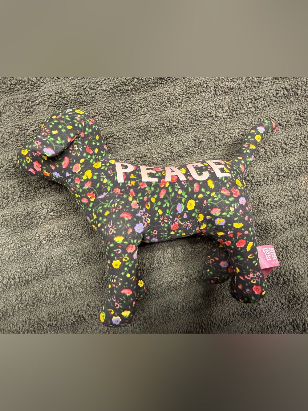 Victoria's Secret Black Floral "PEACE" plush dog